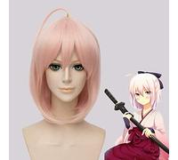 Fate Grand Order Okita Souji 35cm Parrucche Cosplay diritte corte per donne Capelli finti femminili Parrucca sintetica Anime Cartone animato rosa