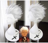 Fate Stay Night Go Extra Archer Emiya Parrucche Corte Parrucca Cosplay + Capelli sintetici resistenti al calore bianco argenteo