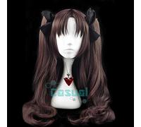 Fate/Stay Night Rin Tohsaka Brown Ponytail 80cm Long Wavy Heat Resistant Hair Cosplay Costume Wig + Ruby Necklace + 4 Hairpins