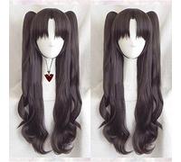 Fate/stay night Rin Tohsaka Long Wavy Brown Ponytail Heat Resistant Hair Cosplay Costume Wig + Ruby Necklace Optional