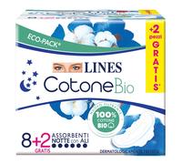 Fater Lines Cotone Bio Ultra Notte - Assorbenti notte con ali in cotone biologico, 10 pezzi