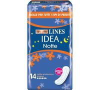 Lines Idea Sottile Notte Anatomico Disteso, 14 assorbenti. Ideale per tutti i tipi di perdite, Assorbenti lunghi per la notte con cuore Lines assorbente, Neutralizza Odori, Ipoallergenico.