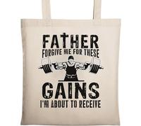 Father Forgive Me for These Gains I'm About to Receive - Borsa tote in cotone ecologico naturale beige