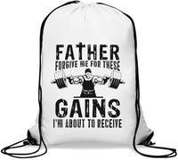 Father Forgive Me For These Gains I'm About To Receive - Sacca da palestra casual, con coulisse, colore bianco