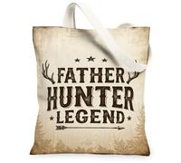 Father Hunter Legend - Borsa tote in tela vintage con citazione di corna | Tema rustico del bosco, spirito avventura all'aperto, tipografia invecchiata, estetica maschile, stile di vita selvaggio
