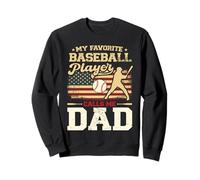 Fathers Day My Favorite Baseball Player Calls Me Dad Bandiera degli Stati Uniti Felpa