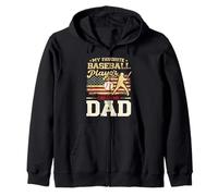 Fathers Day My Favorite Baseball Player Calls Me Dad Bandiera degli Stati Uniti Felpa con Cappuccio