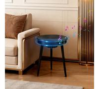 FATIVO Tavolino Basso con Bluetooth Speaker per Soggiorno: Comodino Piccolo camera da letto Rotondo Tavolino Caffè in Legno da Salotto con Porta USB, 40x40x57 cm