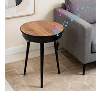 FATIVO Tavolino Basso con Bluetooth Speaker per Soggiorno: Comodino Piccolo camera da letto Rotondo Tavolino Caffè in Legno da Salotto con Porta USB, 40x40x57 cm