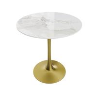 FATIVO Tavolo Rotondo da Pranzo Marmo Bianco: 76x76cm per Cucina, Soggiorno, Giardino, Bar, Caffetteria - Moderno Antigraffio Scandinavo Con Telaio in Metallo Dorato