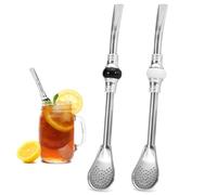 Fatiya 2 Pezzi Cannucce in Acciaio Inox per Yerba Mate, Riutilizzabili, Cannucce Bombilla Mate, Lunghe 19 cm, per Tè e Caffè Sfusi (Perline Nero e Bianco)