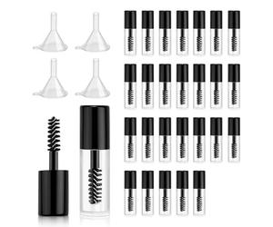 Fatiya 26 tubetti vuoti per mascara da 1,2 ml, con bacchetta e 4 mini imbuti, formato campione, per crema ciglia, siero per la crescita delle ciglia, contenitore per olio di ricino e cosmetici fai da