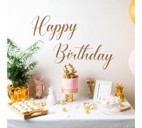 Fatiya Adesivo da parete con scritta "Happy Birthday", per sfondo ad arco, stacca e attacca, con scritta "Happy Birthday", per palloncini e decorazioni per feste (oro)