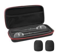 Fatiya Custodia per microfono wireless portatile nera con 2 coperture in schiuma, custodia per doppio microfono portatile, con cerniera, custodia per il trasporto per ricevitori canto, cavo audio