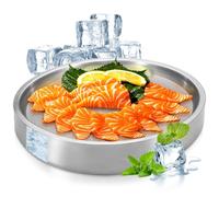 Fatiya Vassoio da portata in acciaio inox, 28 cm, colore argento, freddo con camera di ghiaccio, ciotola da portata con gelato, ciotola refrigerata per feste, frutta, cibo, buffet (28 cm)