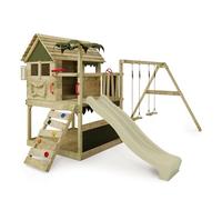 Fatmoose Casa dei Giochi TikaTaka Town XXL con Torre di Arrampicata e Scivolo & Altalena Verde Salvia, Esterno Casa sull'Albero per Bambini con Sabbiera, Scala & Accessori da Gioco