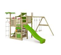 FATMOOSE Parco giochi in legno CrazyCoconut Giochi da giardino con altalena e scivolo mela verde, Scala svedese, Barre di scimmia, Struttura da gioco con sabbiera e parete d'arrampicata per bambini