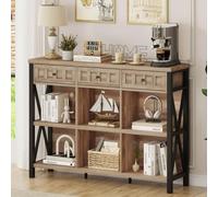 FATORRI Libreria rustica a 6 cubi con 3 cassetti, libreria orizzontale lunga con contenitore, ripiano organizer basso (rovere rustico, 119 cm)