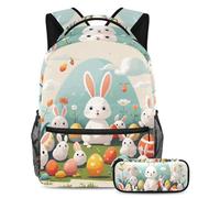 Fatti notare con il nostro set zaino e astuccio, l'ultimo set di zaini per la scuola per ragazzi, ragazze e adolescenti, uovo bianco di coniglio pasquale, Multicolore, B:29.4x20x40cm P:19x7.5x3.8cm,