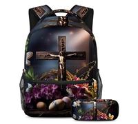 Fatti notare con il nostro set zaino e astuccio, l'ultimo set di zaini per la scuola per ragazzi, ragazze e adolescenti, croce nera pasquale, Multicolore, B:29.4x20x40cm P:19x7.5x3.8cm, Zaini Daypack