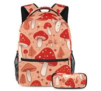 Fatti notare con il nostro set zaino e astuccio, l'ultimo set di zaini per la scuola per ragazzi, ragazze e adolescenti, motivo fungo rosso, Multicolore, B:29.4x20x40cm P:19x7.5x3.8cm, Zaini Daypack