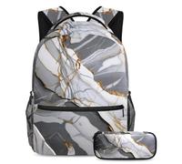 Fatti notare con il nostro set zaino e astuccio, l'ultimo set di zaini per la scuola per ragazzi, ragazze e adolescenti, texture marmo grigio, Multicolore, B：29.4x20x40cm P：19x7.5x3.8cm, Zaini