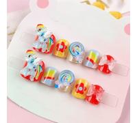 Fatto a mano Bambini Unghie Finte Corte MouyouGlow,Children Colorato Cute Kawaii 3D My Little Po ny Fiori Lollipop Bow Y2K Press on Nails con Gel Pad,Handmade Kids Acryl Press on Nails per Ragazze