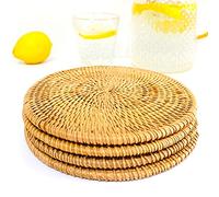 Fatto a mano in rattan pot Holder, antiscivolo, durevole, resistente al calore Hot Pads Perfect Modern Home Decor Heat Resistant Coasters Cup isolamento Mat, X4, 18 cm