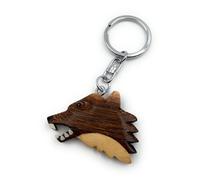 Fatto a Mano Legno Portachiavi Testa di Lupo Pericoloso Animale Predatore Cane