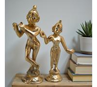 Fatto a Mano Ottone Radha Krishna Statua 5 " Pollici Indù Dio Decorativi Puja