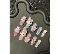 Fatto a mano Unghie Finte Lungo MouyouGlow,Ballerina Kawaii Rosa 3D Cute MyMe lody Cuore Kitty Orso Bow Y2K Coquette Utilizzabile Press on Nails con Gel Pad,Handmade Fake Nails 10Pcs XS