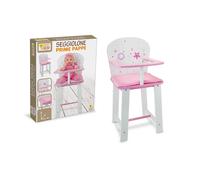 Teorema Fatto Di Legno Seggiolone Prime Pappe per Bambole, Bianco e Rosa, 55 cm