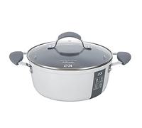 Fatto in Casa da Benedetta Casseruola Antiaderente (Ø 24 cm) in Alluminio 100% riciclabile con Coperchio in Vetro - Adatta anche per Induzione, Non contiene Metalli pesanti (Colore Grigio)