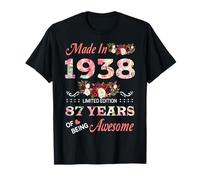 Fatto nel 1938 87 Year Of Being Awesome Floral Birthday Women Maglietta