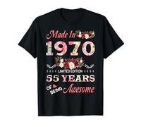 Fatto nel 1970 55 Year Of Being Awesome Floral Birthday Women Maglietta