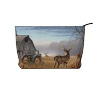 Fattoria con cervo chiusura a cerniera borsa per il trucco in velluto a coste organizzatore multifunzionale 22x7x17cm per viaggi campeggio vacanze fitness, Nero , Taglia unica