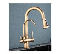 Faucet, Matte Black Kitchen Filter Crane Pull out Spray 360 Rotary Filter Faucet Dual Water Mode Sink Kitchen Faucet (Color : Black Golden)