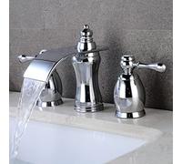 Faucets, 3 Hole Bathroom Basin Tap Chrome Waterfall Hot And Cold Water Brass Bathroom Sink Mixer Tap