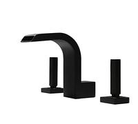 Faucets, 3 Hole Bathroom Basin Tap Waterfall Basin Tap Hot And Cold Water Brass Bathroom Sink Mixer Tap/Nero