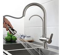 Faucets, Rubinetto da Cucina a 3 Vie con Doccetta Estensibile in Acciaio Inossidabile Rotazi360° Acqua Calda Eda Acqua Filtrata Rubinetto Lavandino Cucina/Disegno