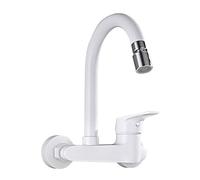 Faucets, Rubinetto da Cucina a Parete con Girevoler Acqua Calda Eda in Ottone/Bianco