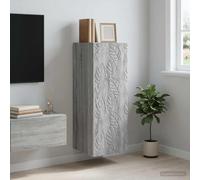 Faucqir Armadio da parete grigio Sonoma, 33 x 34,5 x 90 cm, con 2 ripiani e porta basculante a 90°, armadio portaoggetti da parete per garage, ufficio, soggiorno e soluzioni di ordine versatili