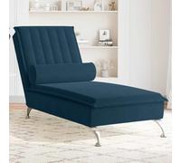 Faucqir Chaise longue massaggiante con cuscino cervicale in velluto blu, lettino relax con funzione massaggio USB, gambe in metallo cromato, doghe in compensato, sedia a sdraio per soggiorno, ufficio
