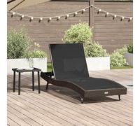 Faucqir Lettino prendisole, 2 pezzi, nero e marrone, in polyrattan, con schienale regolabile e tavolino laterale, per giardino, balcone, terrazza, all'aperto, benessere e relax