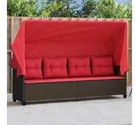 Faucqir Lettino prendisole con tetto e cuscino, marrone, in polyrattan, da giardino e da terrazza, con materiale resistente ai raggi UV, per il benessere all'aperto e il relax in giardino o sul