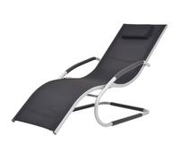 Faucqir Sedia a sdraio con cuscino, in alluminio e textilene nero, ergonomica, da giardino, resistente alle intemperie, per piscina, terrazza, balcone, all'aperto, benessere, riposo, vacanze
