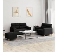 Faucqir Set di 3 pezzi con cuscino in tessuto nero per soggiorno e camera degli ospiti, divano angolare con sgabello, salone, divano letto, panca, paesaggio residenziale, mobili relax per il relax