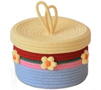 Fauhapyway Cesto portaoggetti in cotone intrecciato a mano con coperchio, 22 cm, grazioso contenitore per snack per la decorazione della casa, giallo (A)