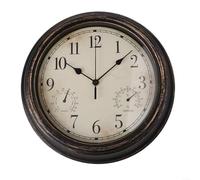 Fauhapyway Orologio da esterno e termometro igrometro da 30,5 cm, impermeabile, stile vintage, silenzioso, senza ticchettio, resistente alle intemperie (rame nero)