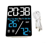 Fauhapyway Sveglia digitale con display di umidità e temperatura, 3 livelli di luminosità, doppia sveglia, porta di ricarica USB (blu + bianco)